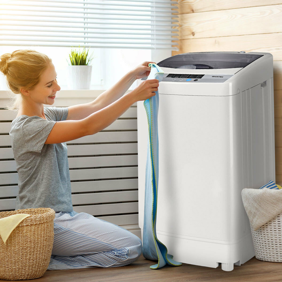 Costway Portable Compact Washing Machine 1.34 Cu.ft Spin Washer Drain Pump 8 Water Level