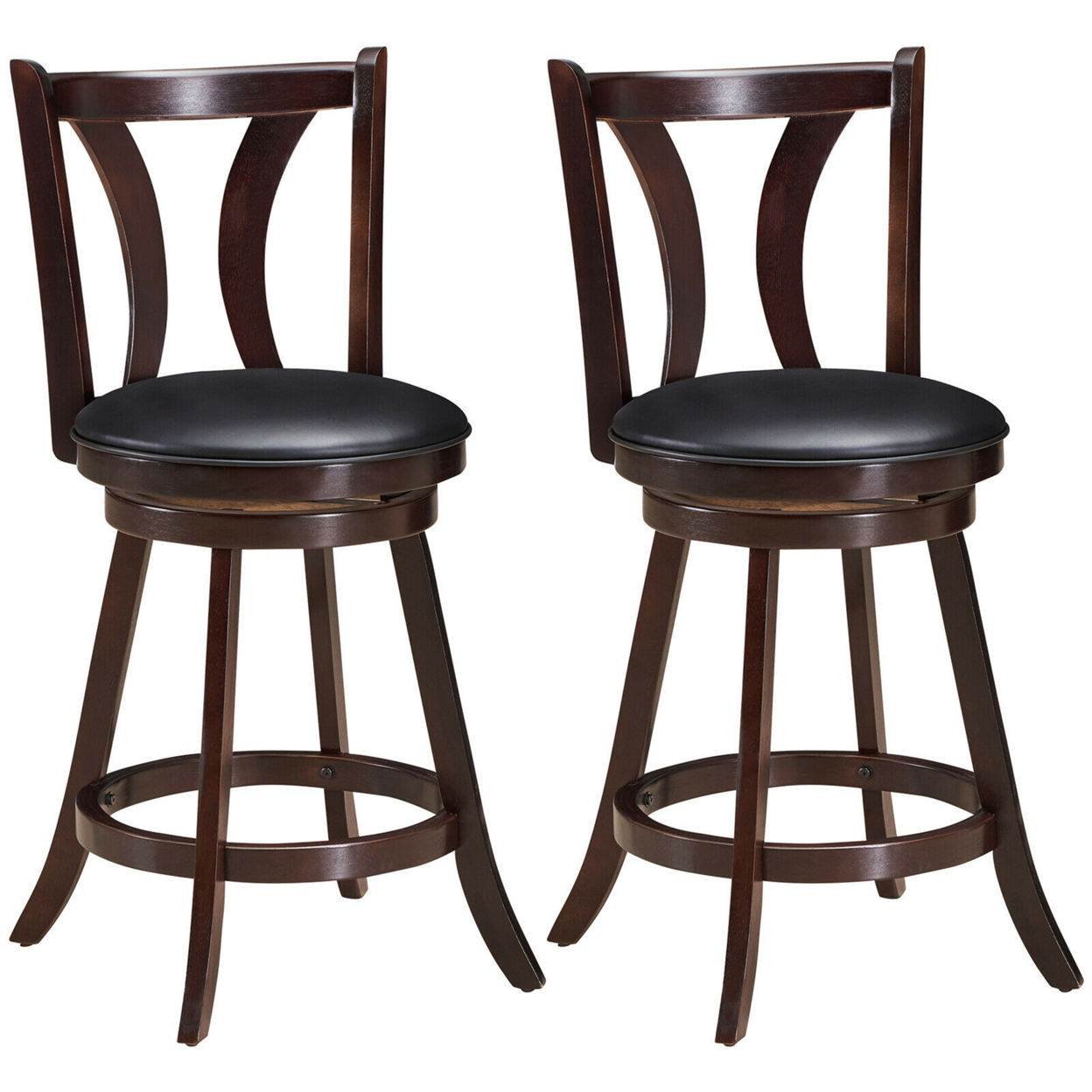Gymax Set of 2 Swivel Bar stool 24 Counter Height Leather Padded Dining Kitchen Chair