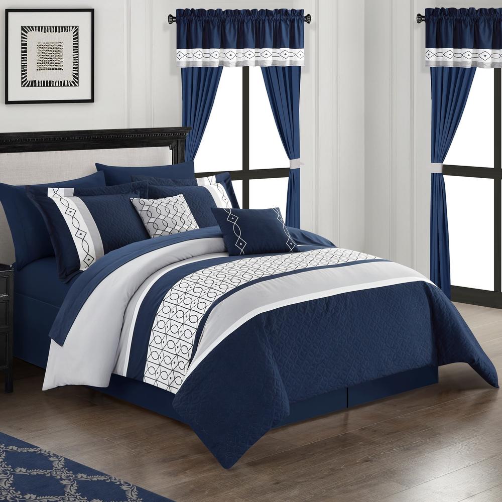 Chic Home Katrein 20 Piece Comforter Set Color Block Geometric Embroidered Bed in a Bag Bedding