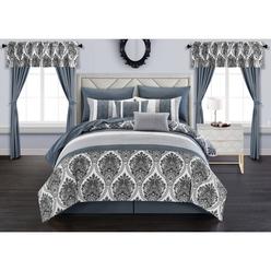Chic Home Vivaldi 20 Piece Comforter Set Medallion Quilted Embroidered Design Bed in a Bag Bedding