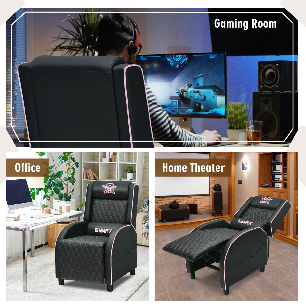 Gymax Massage Gaming Recliner Chair Leather Single Sofa Home Theater Seat