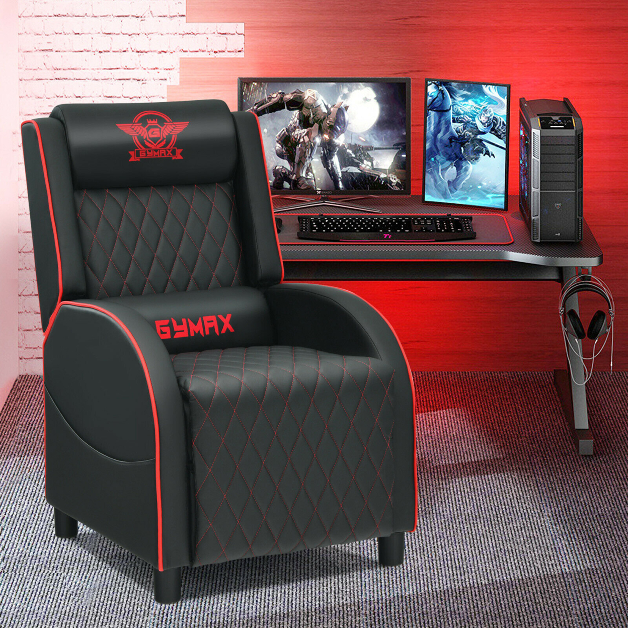 Gymax Massage Gaming Recliner Chair Leather Single Sofa Home Theater Seat
