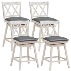 Gymax Set of 4 Barstools Swivel Counter Height Chairs w/Rubber Wood Legs
