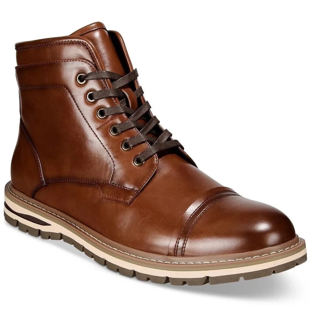 Alfani Mens Travis Cap-Toe Lace-up Boots- Brown-Size 10.5M