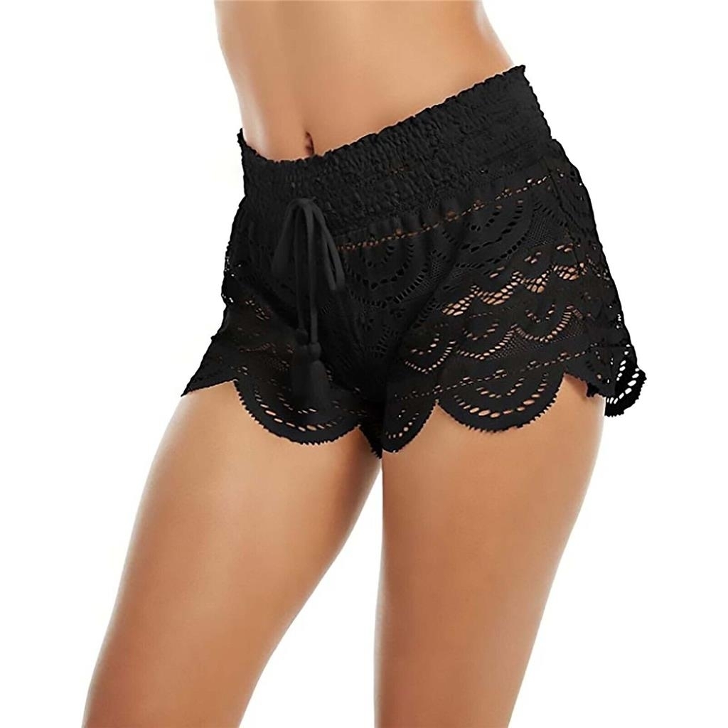 Miken Juniors Scalloped Lace Cover-Up Shorts Black Size Small