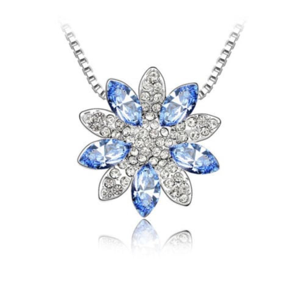 NDG 18K White Gold Plated Snowflake Rose Flower Necklace in 18" for Women