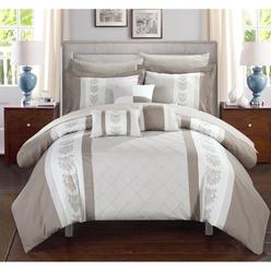 Chic Home 8/10 Piece Adam Pintuck Pieced Color Block Embroidery  Bed In a Bag Comforter Set With sheet set