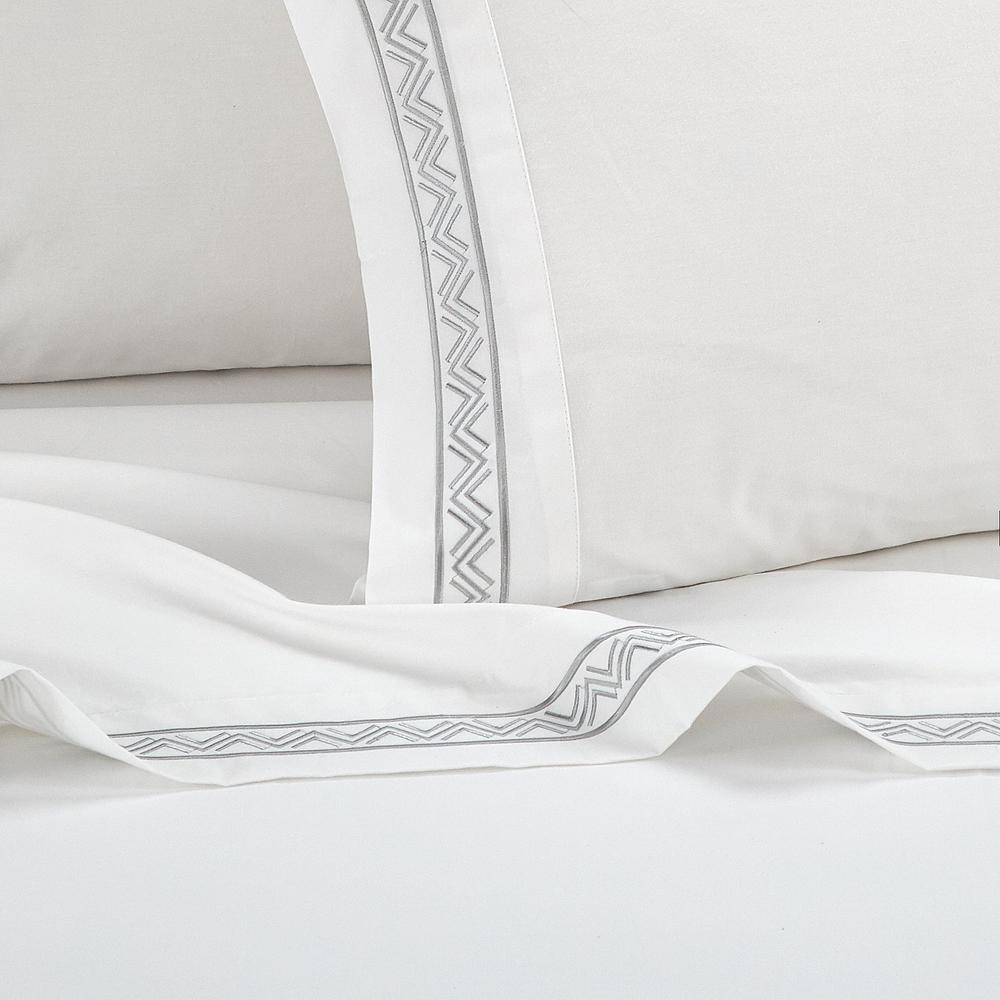 Chic Home 4 Piece Orden Organic Cotton Sheet Set Solid White With Dual Stripe Embroidery