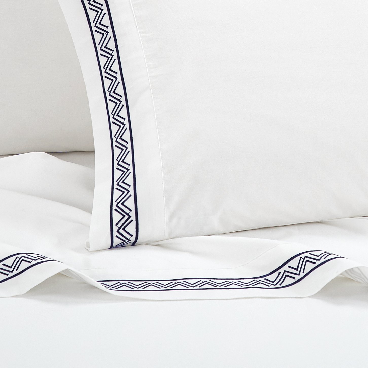 Chic Home 4 Piece Orden Organic Cotton Sheet Set Solid White With Dual Stripe Embroidery