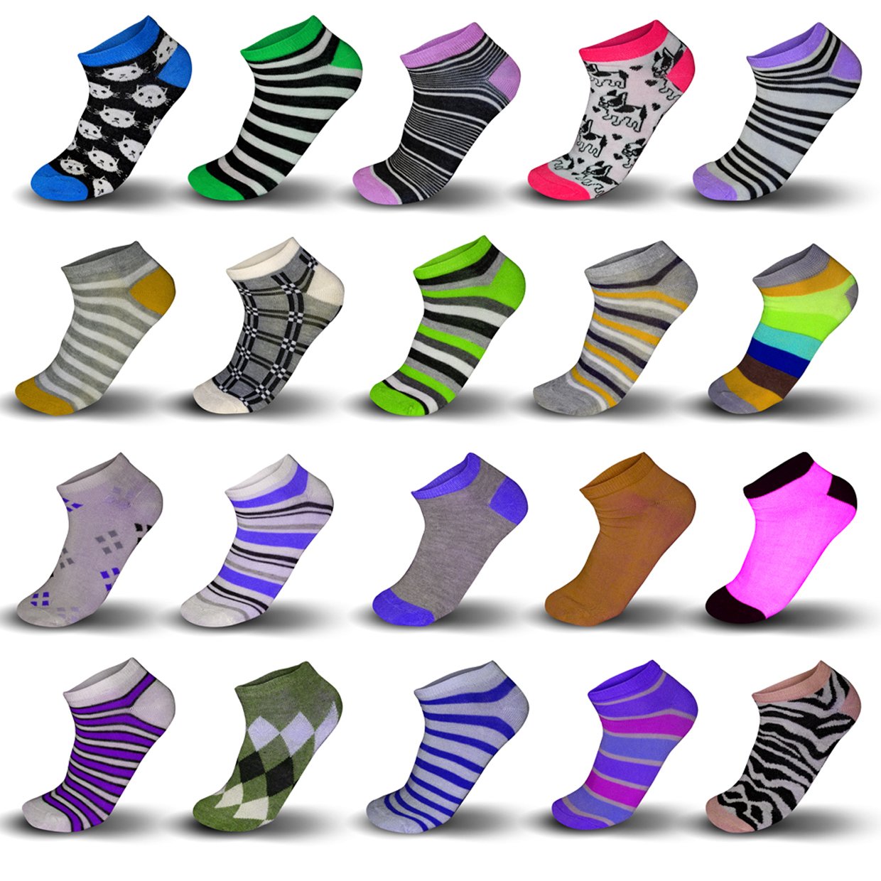 Generic Women’s Printed Ankle Socks, Set of 20 Assorted Pairs