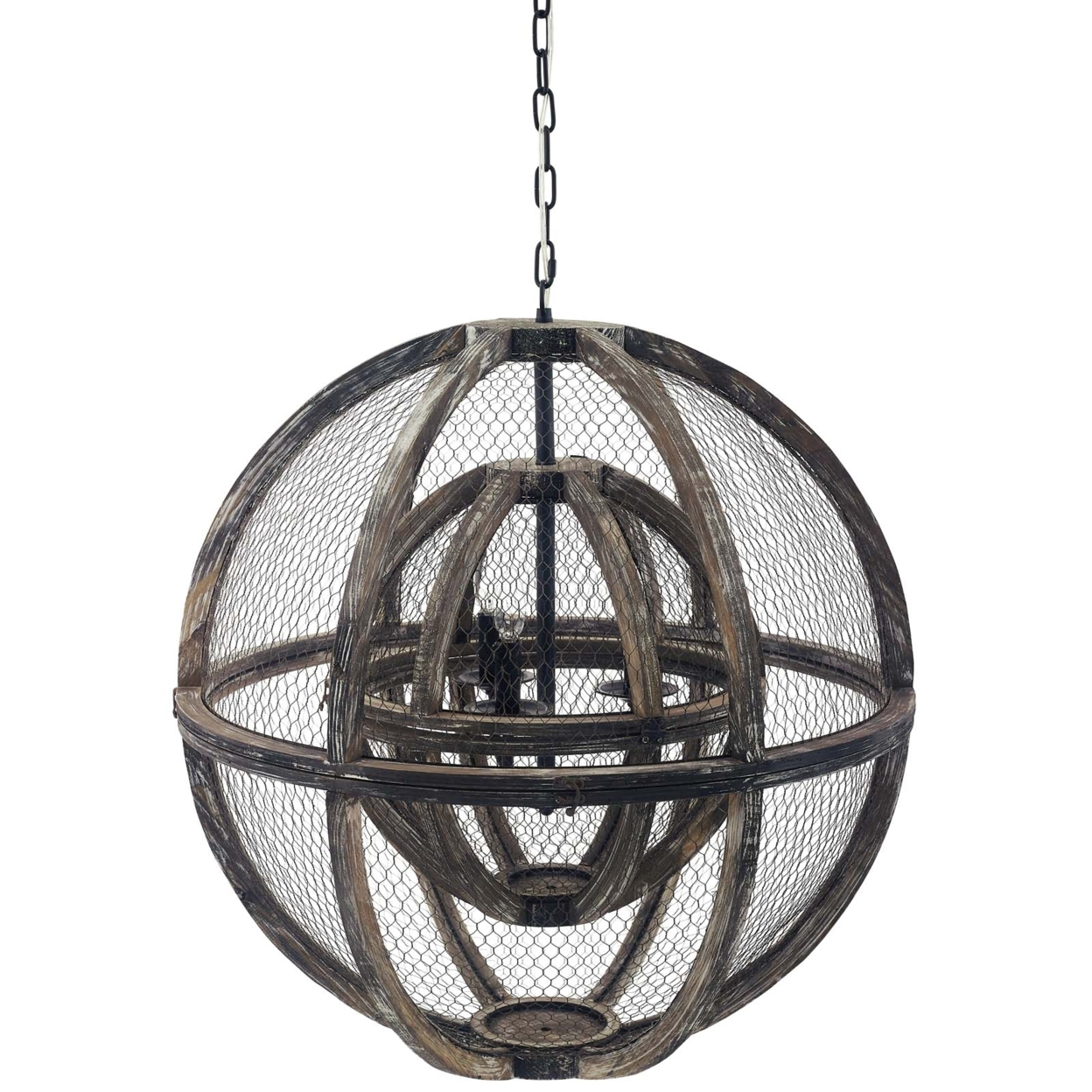 Modway Gravitate Globe Rustic Oak Wood Pendant Light Chandelier-EEI-3271