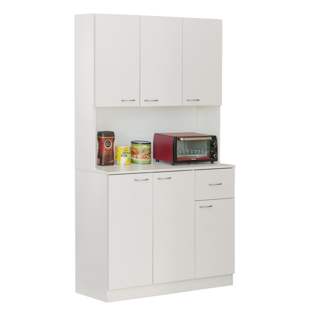 Basicwise QI004411L Wooden Kitchen Pantry Storage Cabinet with Drawer&#44; Doors and Shelves&#44; White