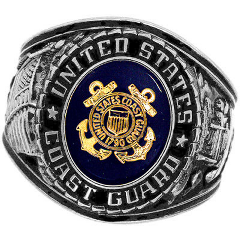 Rush Indstries, Inc. US Coast Guard Deluxe Engraved Silver Color Ring