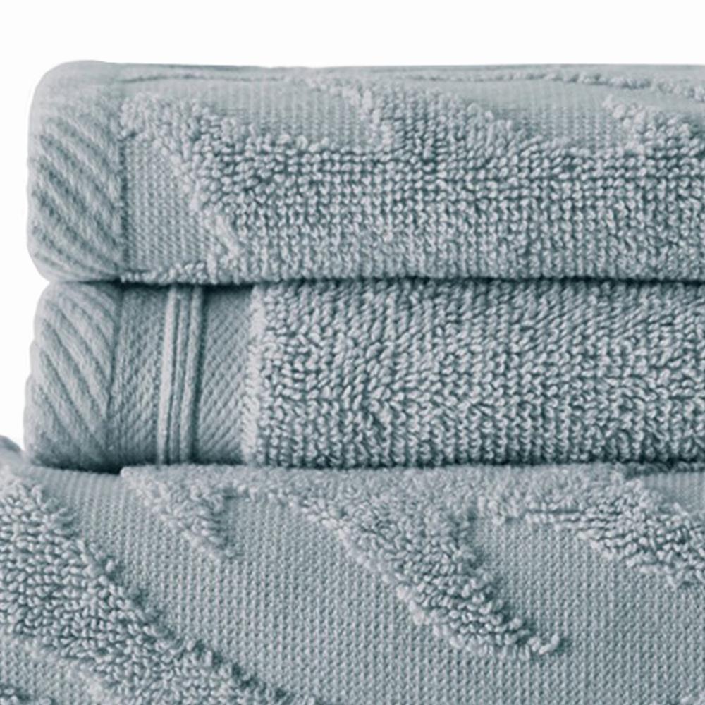 Saltoro Sherpi Oya 6 Piece Soft Egyptian Cotton Towel Set, Medallion Pattern, Blue Gray- Saltoro Sherpi