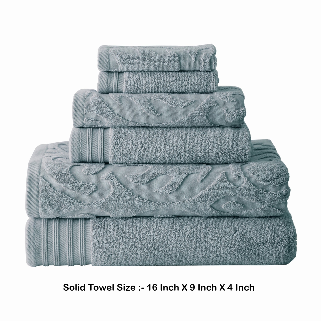 Saltoro Sherpi Oya 6 Piece Soft Egyptian Cotton Towel Set, Medallion Pattern, Blue Gray- Saltoro Sherpi