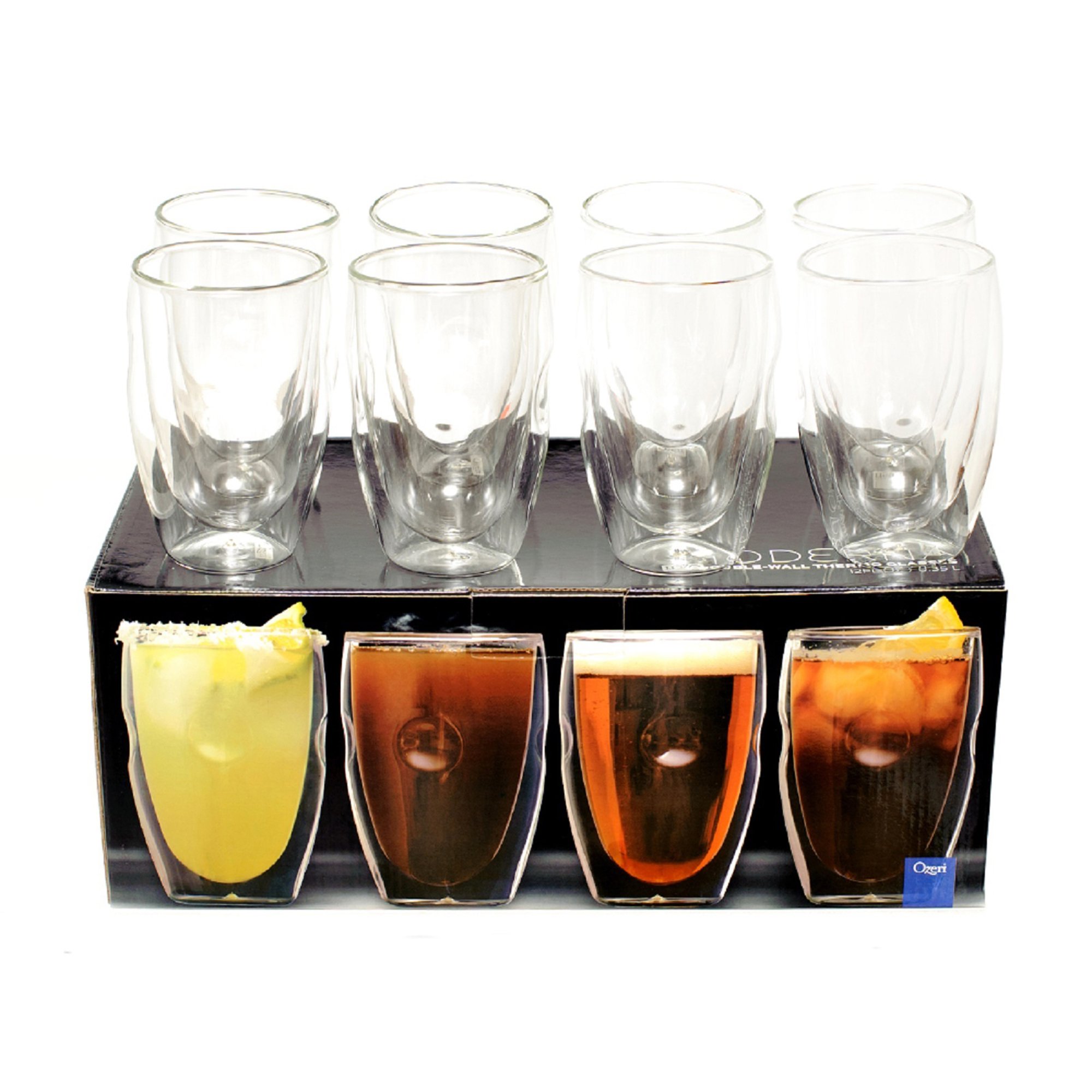 Ozeri Moderna Artisan Series Double Wall 12 oz Beverage Glasses - Set of 8 Drinking Glasses
