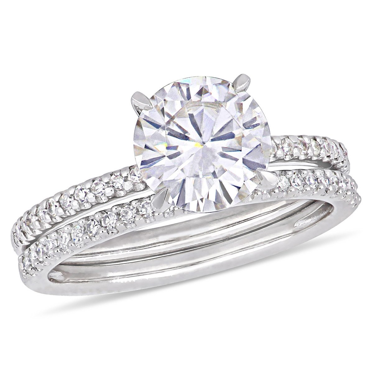 Gem And Harmony 1.85 Carat (ctw) Lab-Created Moissanite Engagement Bridal Wedding Ring Set 14K White Gold with Diamonds 1/4 Carat (ctw)