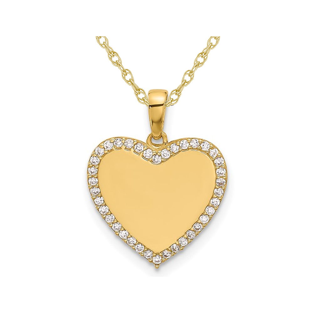 Gem And Harmony 14K Yellow Gold Polished Heart Charm Pendant Necklace with Synthetic Cubic Zirconia (CZ) Halo and Chain