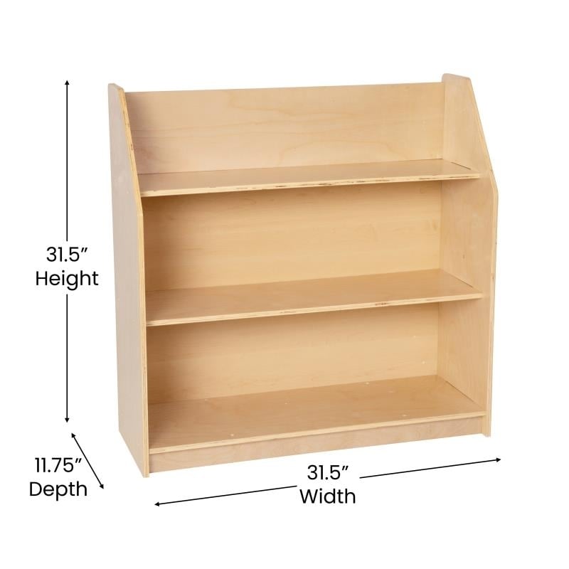 Flash Furniture Natural Wooden 3 Shelf Book Display with Safe, Kid Friendly Curved Edges - Commercial Grade for Daycare, Classroom or Playroom