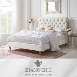 Shabby Chic Kailynn Bed-Rolled Top Button Tufted-Nailhead Trim-Slats Included
