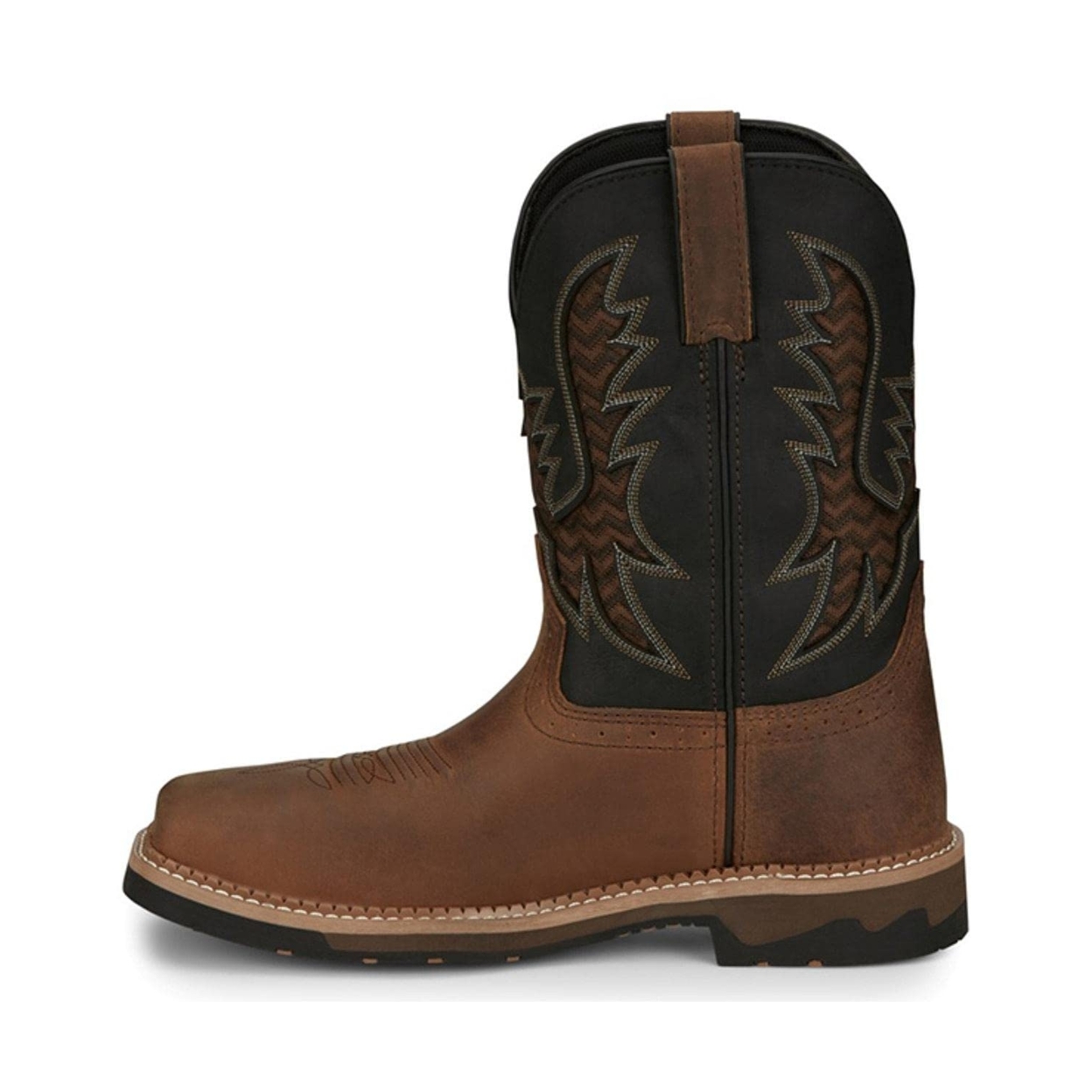 JUSTIN WORKBOOTS Justin Mens Stampede Bolt Nano Comp Pull-On Western Work Boot Square Toe ONE SIZE BROWN
