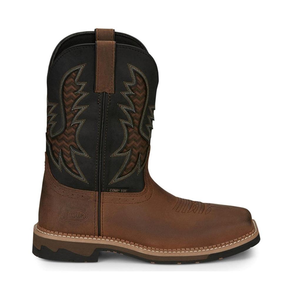 JUSTIN WORKBOOTS Justin Mens Stampede Bolt Nano Comp Pull-On Western Work Boot Square Toe ONE SIZE BROWN