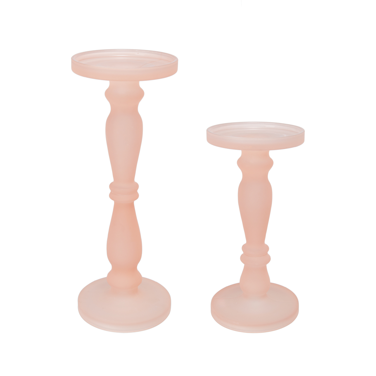 Saltoro Sherpi Qui 14, 11 Inch Candle Holders, Rose Pink Turned Pedestal Glass, Set of 2 - Saltoro Sherpi