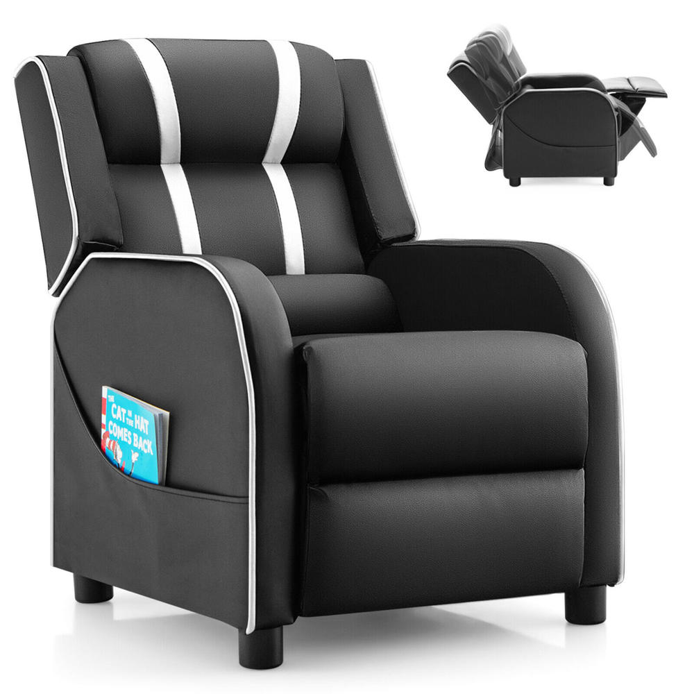 Gymax Kids Recliner Chair Ergonomic Leather Sofa Armchair w/Footrest Side Pocket