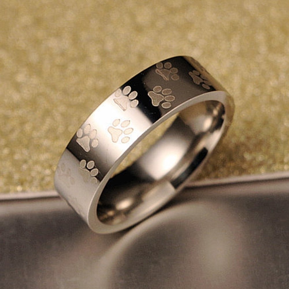 Generic Men Women Cute Animal Paw Print Titanium Steel Finger Ring Jewelry Birthday Gift