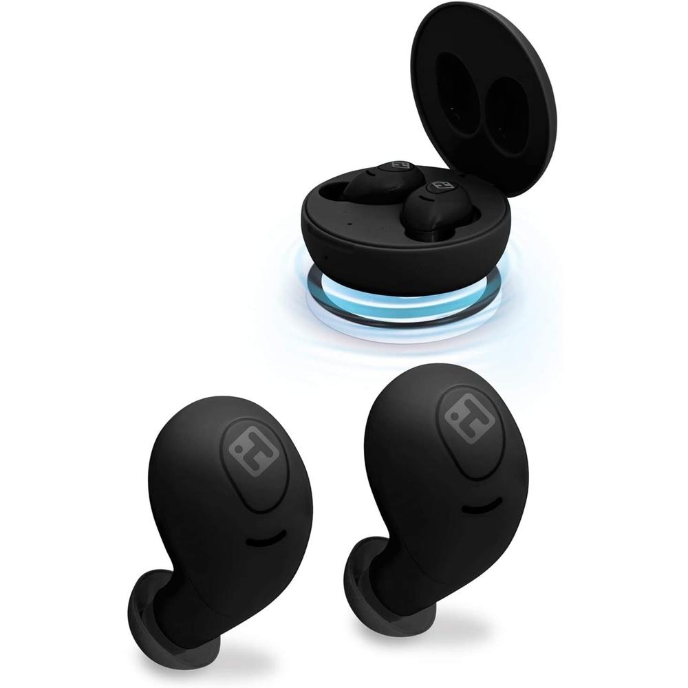 iHOME XT-59 Water-Resistant Wireless Bluetooth Earbuds with Round Charging Case (BE-200)