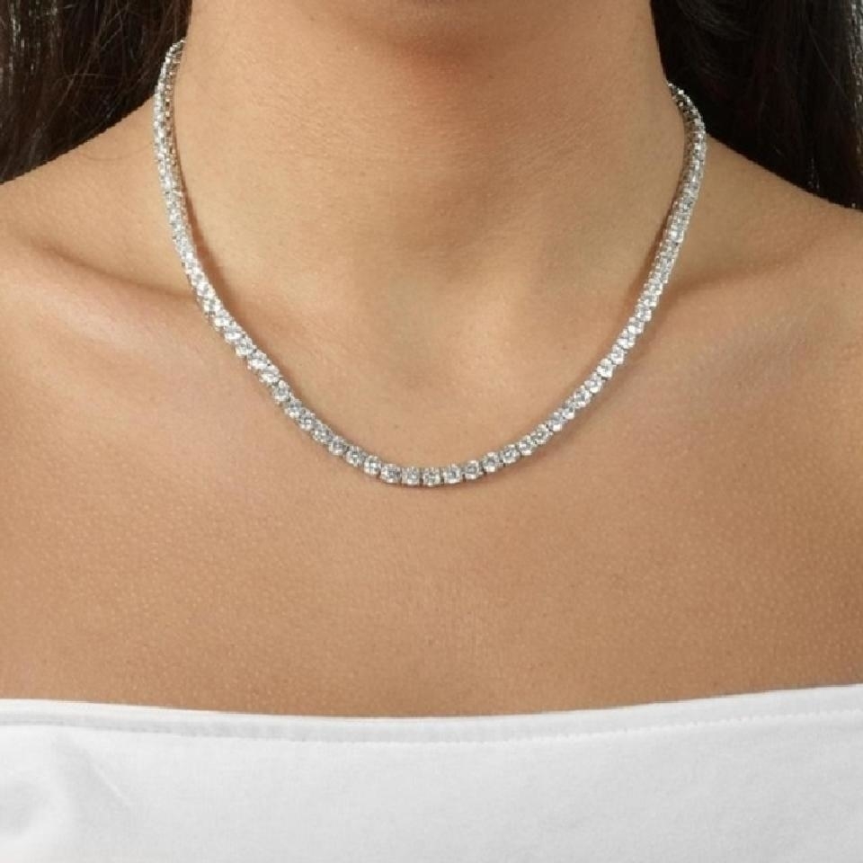 Beverly Hills Silver 42.00 Carat Cubic Zirconia Tennis Necklace and Gift Pouch