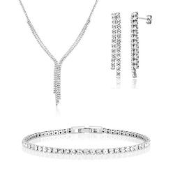 Beverly Hills Silver 3 Piece Set: 60 CTTW Simulated Diamond Jewelry Collection