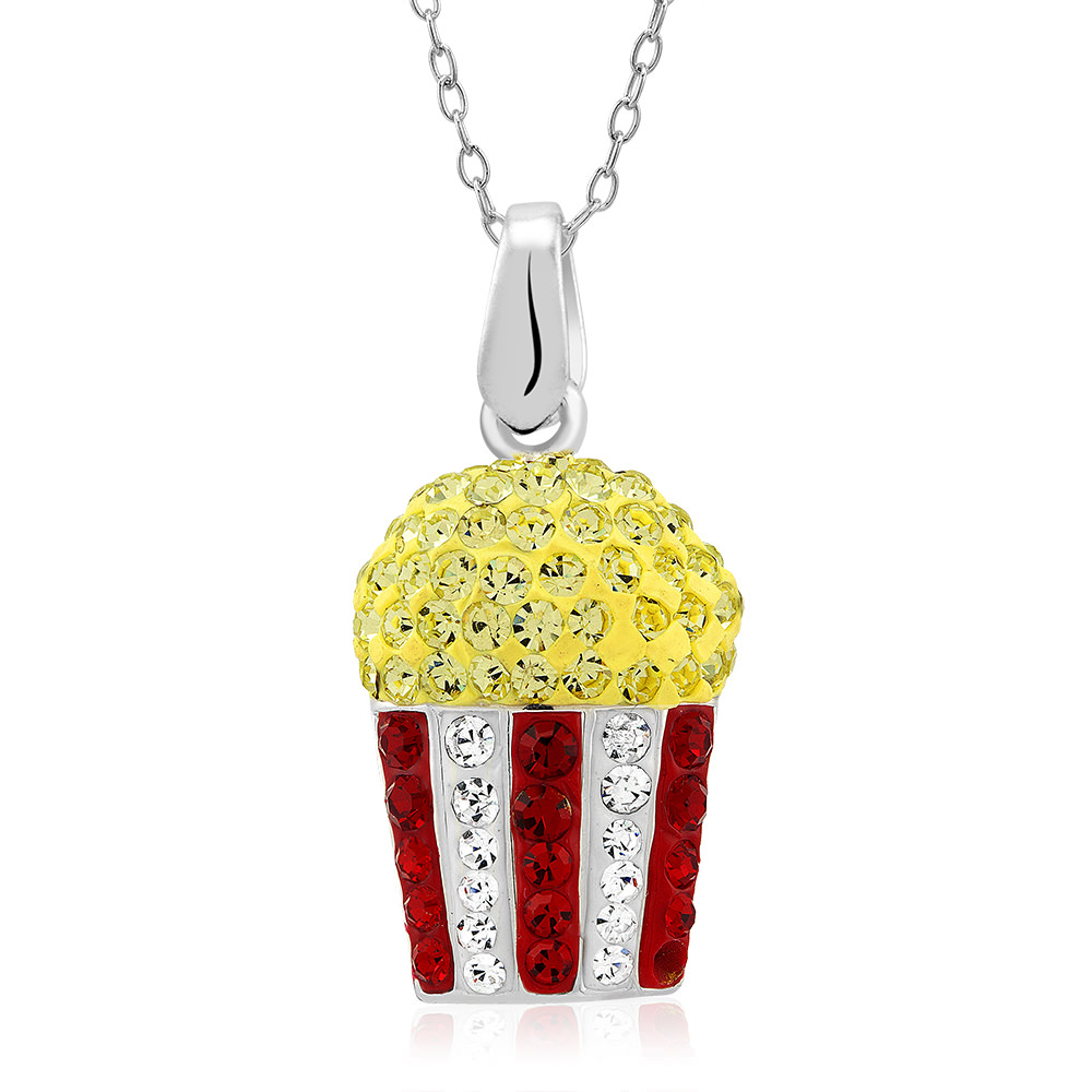 Beverly Hills Silver Rhodium Plated Crystal Popcorn Necklace