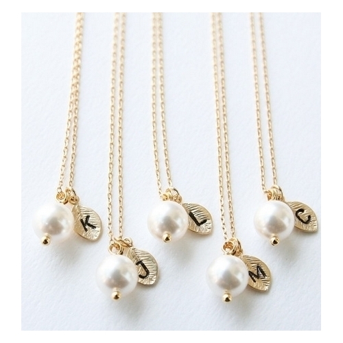 Silver Moon Bay Pearl and Initial Gold Leaf Necklace