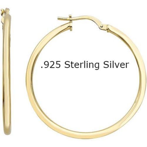 Bedazzled Bijou Solid Sterling Silver Gold Plated 1" Hoop Endless Hoop Earrings .925 Stamped