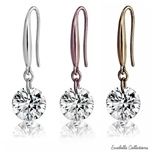 FASHION VISTA Diamonds In The Sky Drilled Naked Crystal Diamonds In Rosegold Gold And Silver On Sterling Silver Hook Earrings
