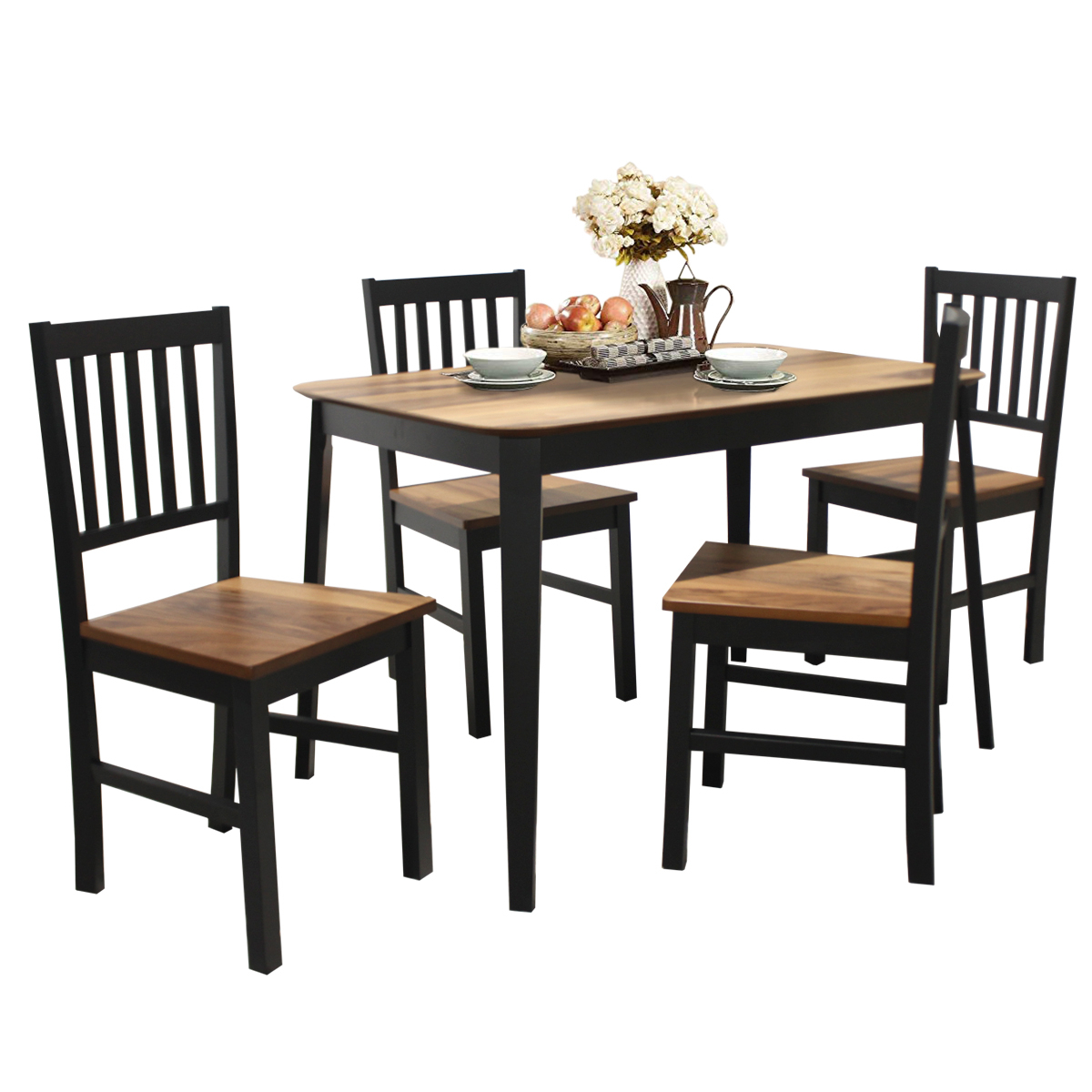 Costway 5 Pcs Mid Century Modern Black 29.5'' Dining Table Set 4 Chairs W/Wood Legs Kitchen Furniture
