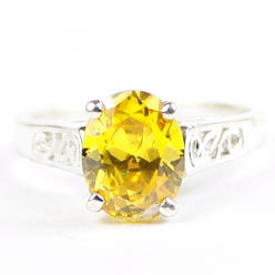 SylvaRocks SR366, Golden Yellow CZ, 925 Sterling Silver Ring,