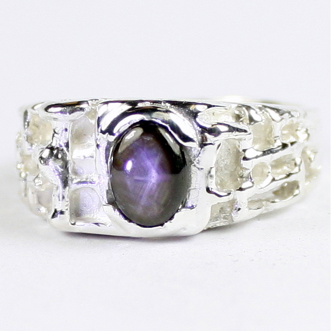 SylvaRocks SR197, Black Star Sapphire, 925 Sterling Silver Mens Ring