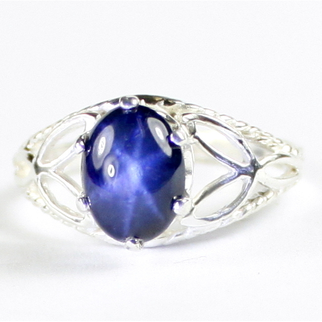 SylvaRocks SR137, Blue Star Sapphire, 925 Sterling Silver Ring