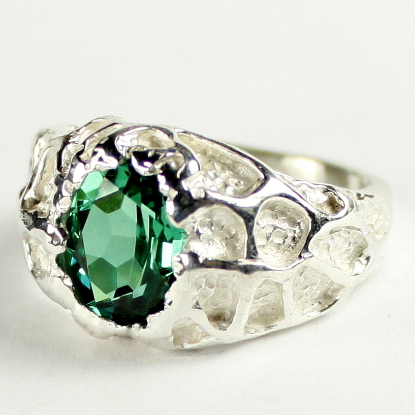SylvaRocks SR168, Created Emerald, 925 Sterling Silver Mens Ring