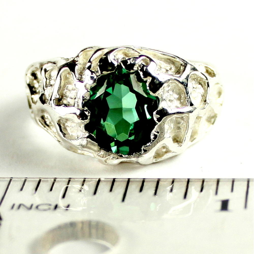 SylvaRocks SR168, Created Emerald, 925 Sterling Silver Mens Ring