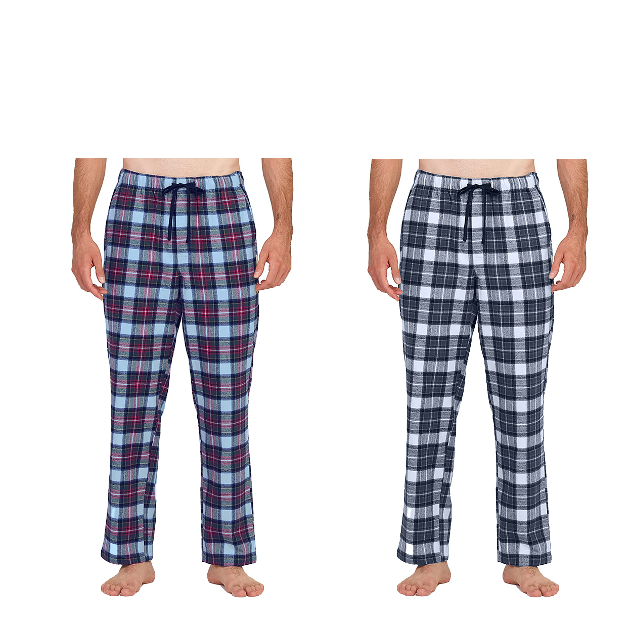 Bargain Hunters 2-Pack: Mens Soft 100% Cotton Flannel Plaid Lounge Pajama Sleep Pants