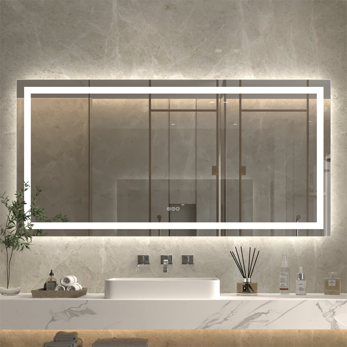 ExBriteUSA ExBrite 72" W x 36" H LED Bathroom Large Light Led Mirror,Anti Fog,Dimmable,Dual Lighting Mode,Tempered Glass