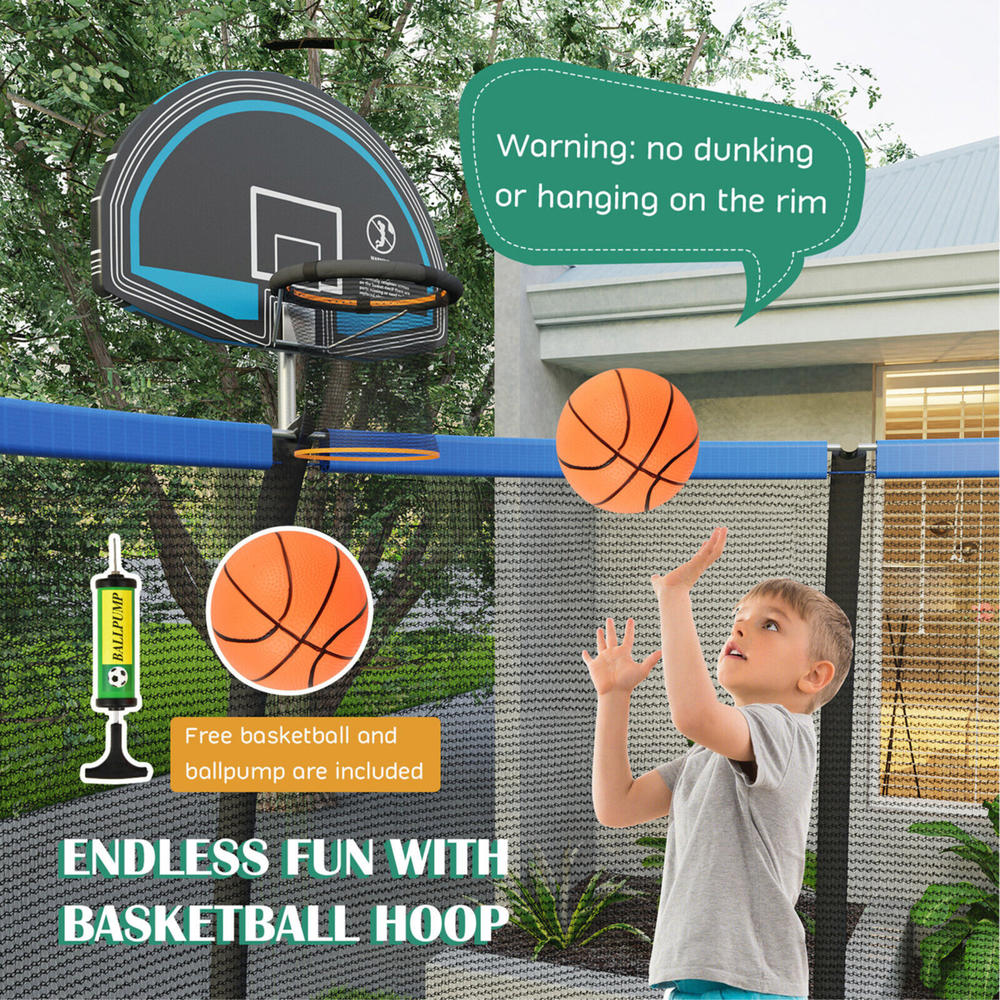 Gymax 12FT Recreational Trampoline w/ Basketball Hoop Safety Enclosure Net Ladder