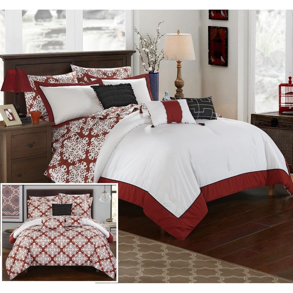 Chic Home 10 Piece Naira Black and White REVERSIBLE Medallion printed PLUSH Hotel Collection Bed In a Bag Comforter Set