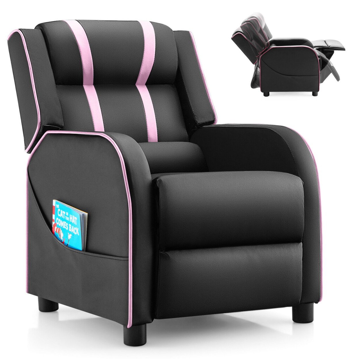 Gymax Kids Recliner Chair Ergonomic Leather Sofa Armchair w/Footrest Side Pocket