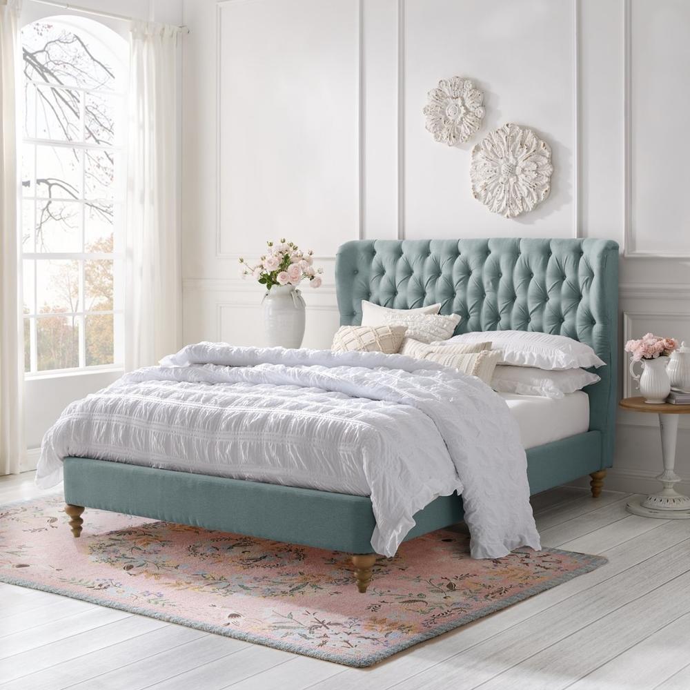 Rustic Manor Kelsie Bed-Button Tufted Headboard-Wingback-Slats Included