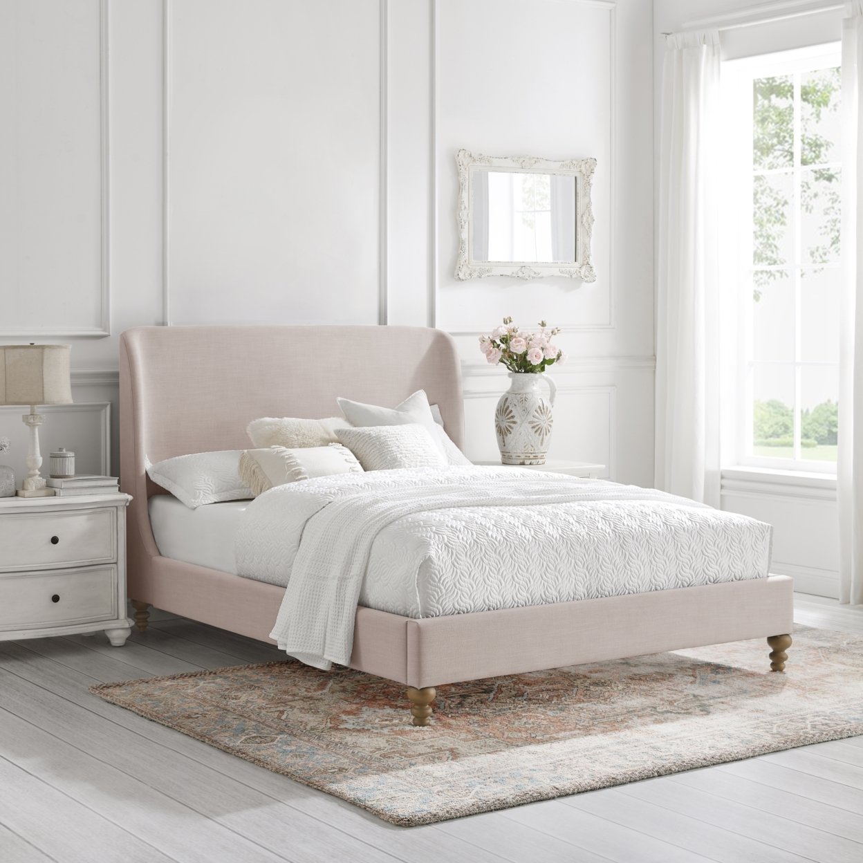 Rustic Manor Rosalyn Bed-Wingback-Upholstered-Slats Included