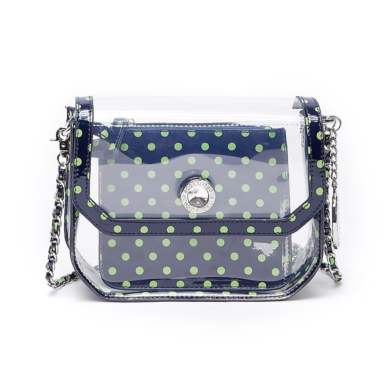 SCORE! The Official Game Day Bag SCORE! Chrissy Small Designer Clear Crossbody Bag - Navy Blue and Lime Green